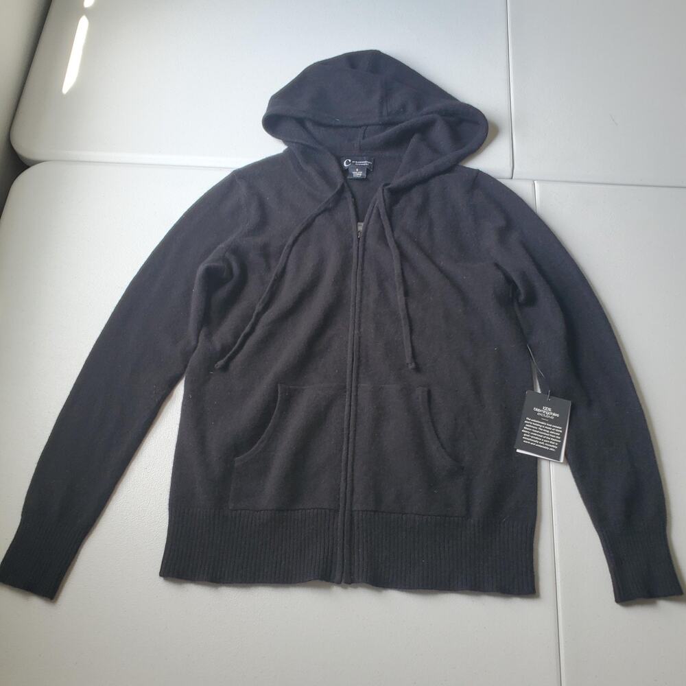 C By Bloomingdale's Cashmere Sweater Womens Small Black 100% Cashmere Zip Hoodie
